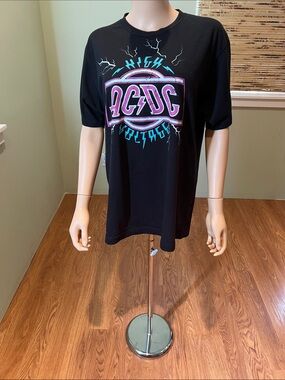 AC/DC Black Tee with Pink and Teal Graphic Size L